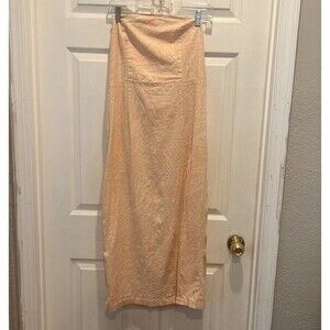 Urban Outfitters Womens Strapless Dress Large Pink Linen Viscose Thigh‎ Slit